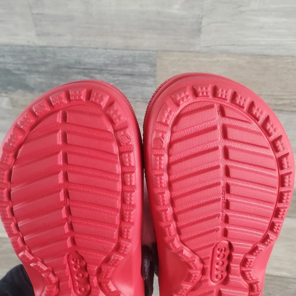 Crocs Classic Lined Santa Kids Clogs Sz 1 J1 Red Rubber Slip-On Slingback Shoes‎